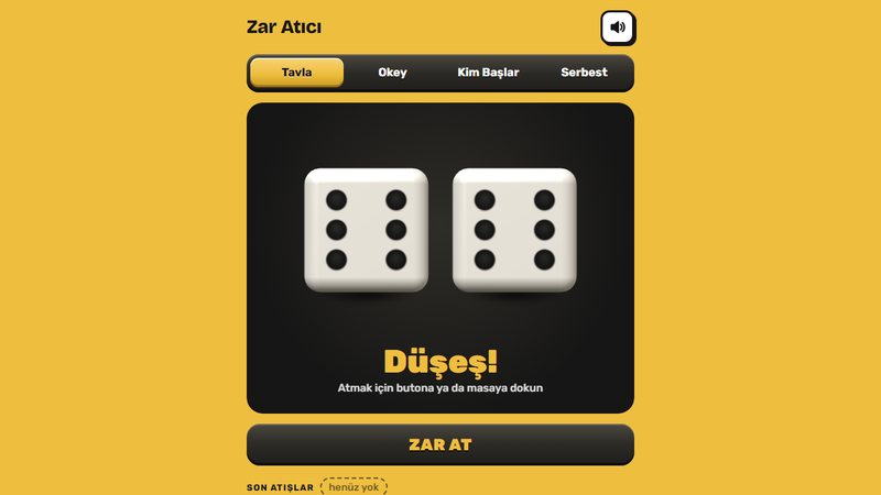 Zar Atıcı uygulamasının ekran görüntüsü